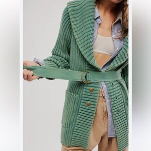 Free People Ryanne Long Haul Cardigan Small Green